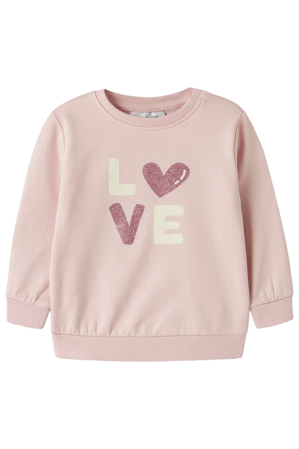 Lichtroze meisjes NAME IT BABY sweat sweater met printopdruk, lange mouwen, ronde hals en drukknoopsluiting