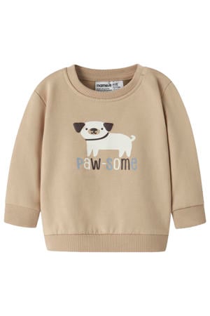rechtvallende sweater met print - beige