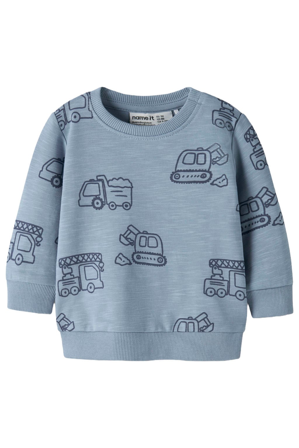 Blauwe jongens NAME IT BABY rechtvallende sweater met lange mouwen, ronde hals en knoopsluiting