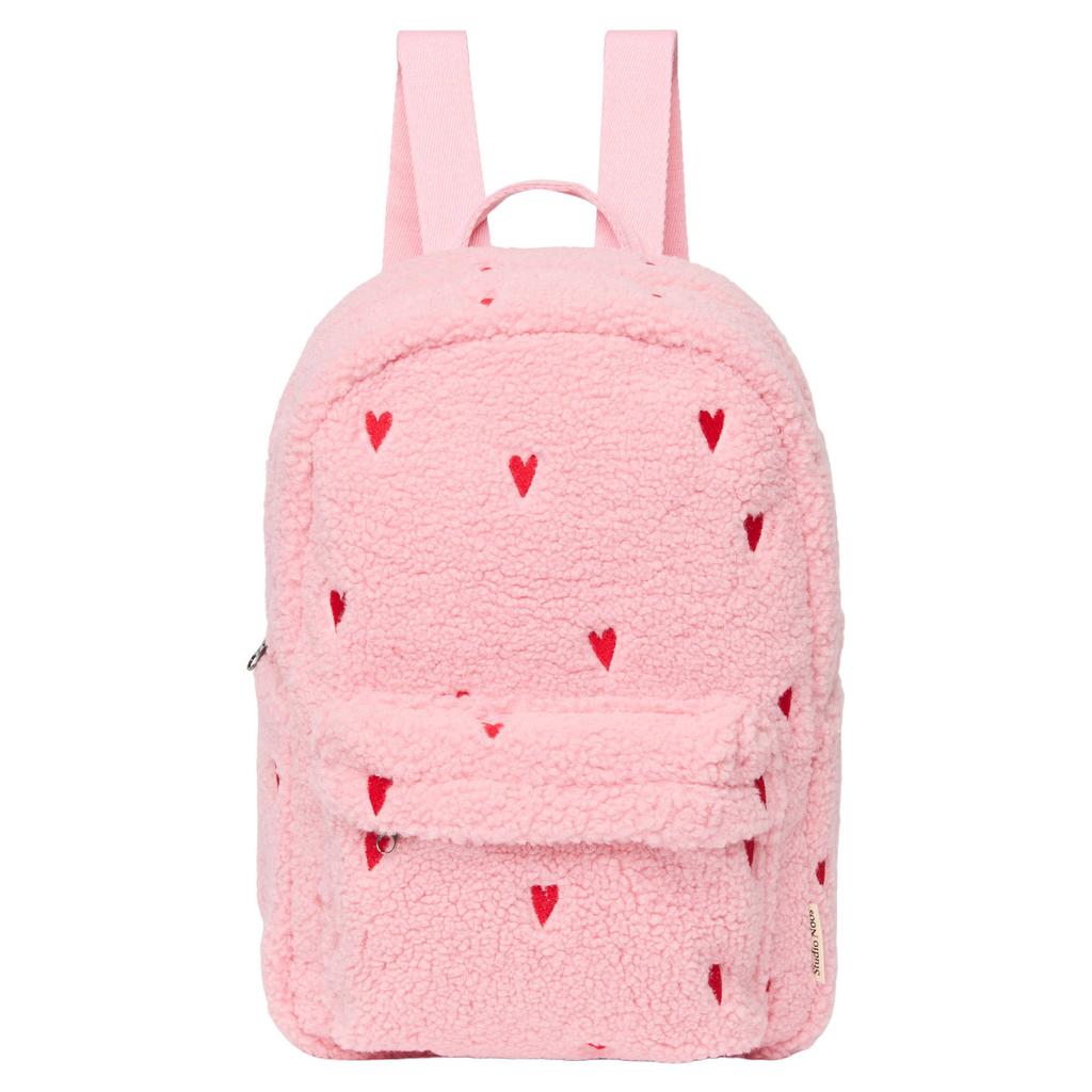 Studio Noos Lichtroze teddy rugzak met hartjes print