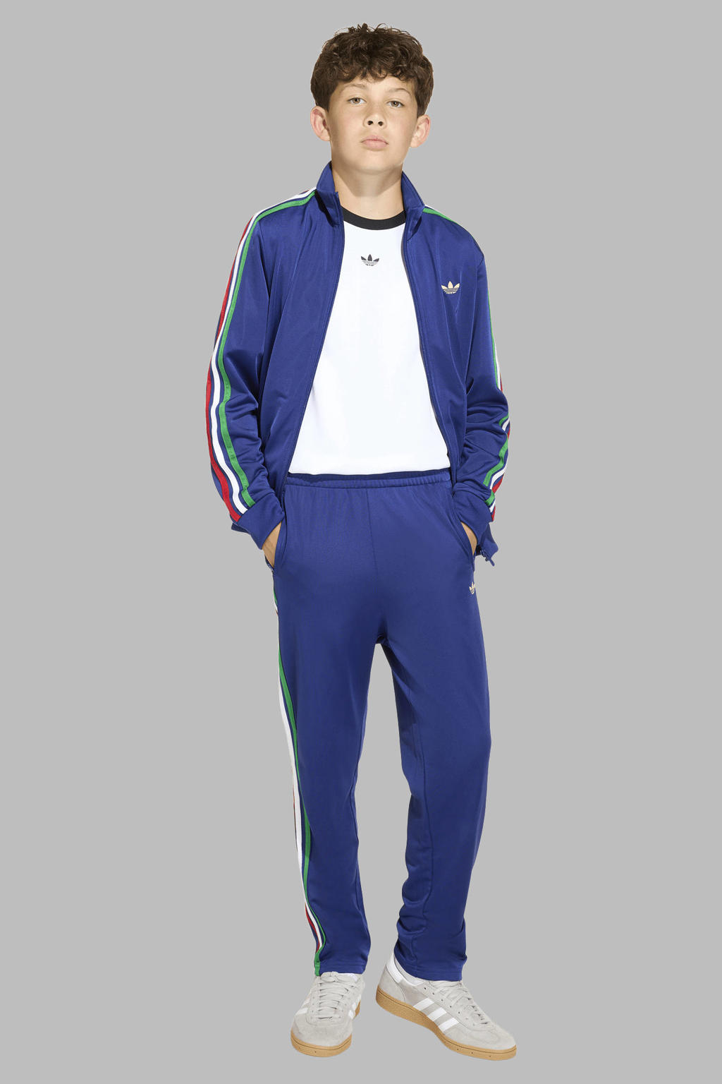 Blauw, groen en witte jongens en meisjes adidas Originals Firebird trainingsbroek van polyester met elastische tailleband met koord en effen