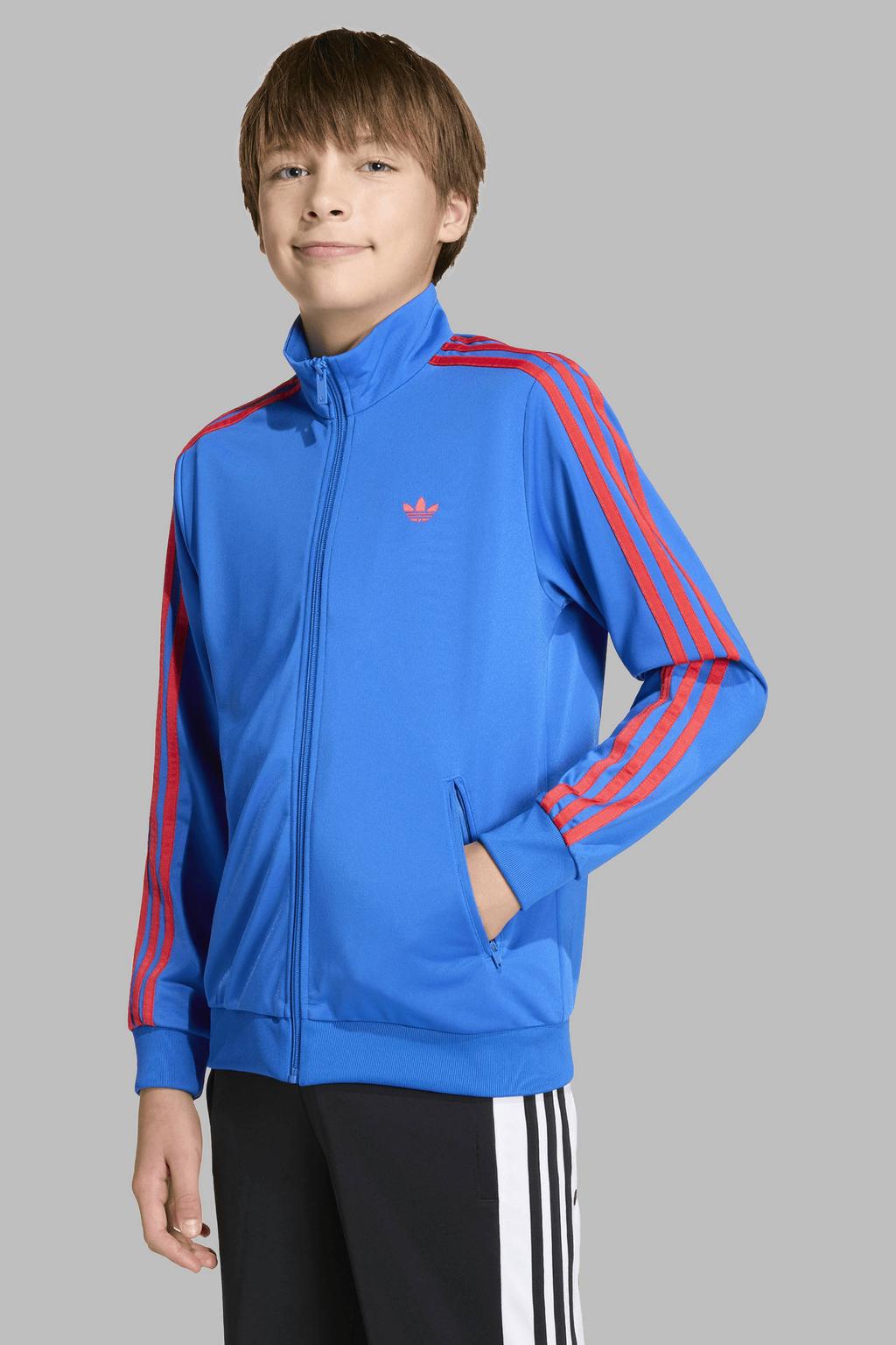 Blauw en rode jongens en meisjes adidas Originals Firebird trainingsjack van polyester met lange mouwen, opstaande kraag en ritssluiting