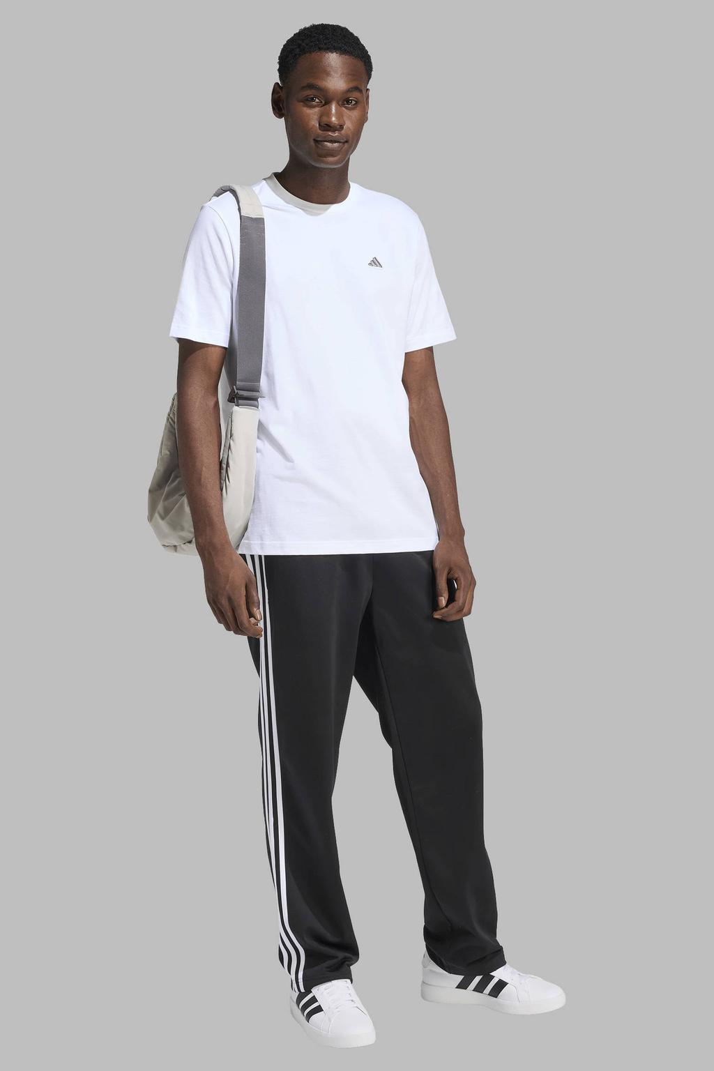 Witte heren adidas Sportswear regular T-shirt van katoen met effen en ronde hals