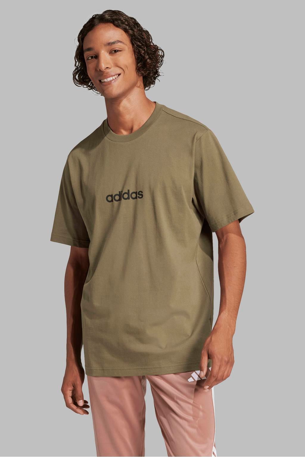 Groene heren adidas Sportswear regular T-shirt van katoen met logo dessin, korte mouwen en ronde hals