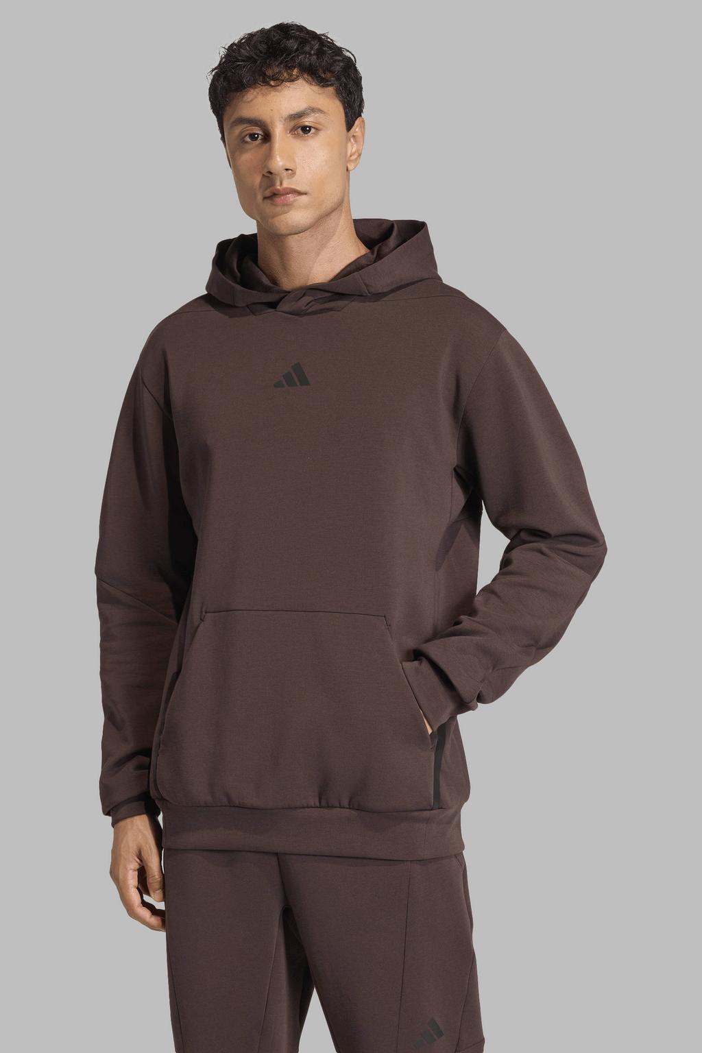 Bruine heren adidas Performance sportsweater van polyester met effen, lange mouwen en capuchon