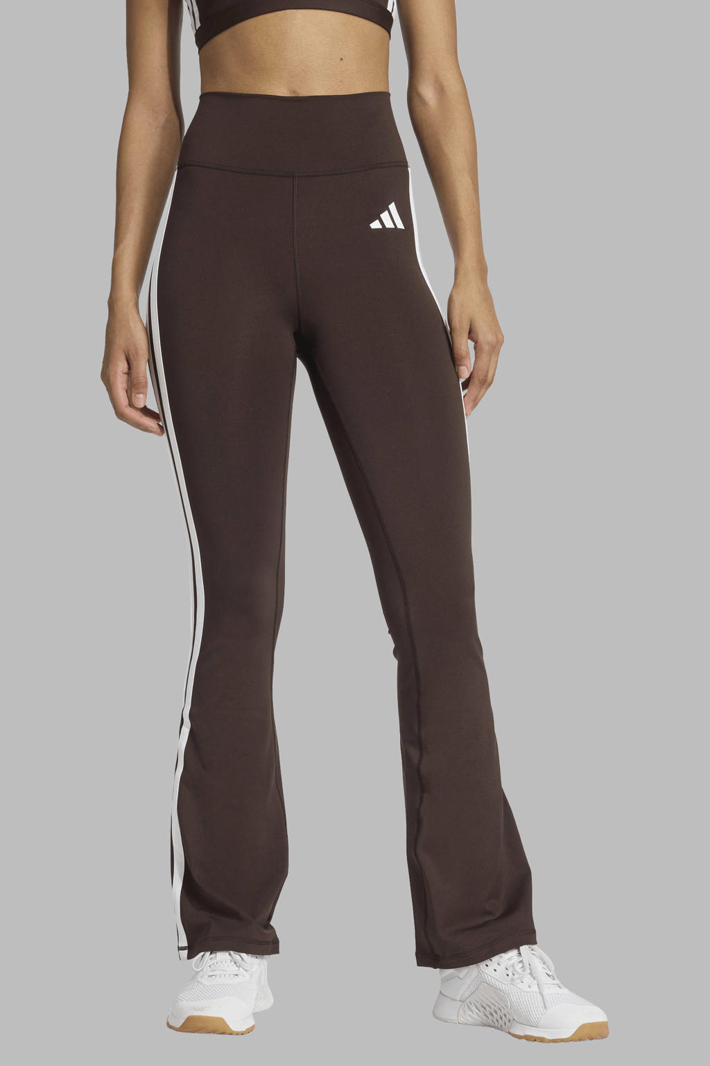 Bruin en witte dames adidas Performance sportlegging Optimé van polyester met high waist en elastische tailleband