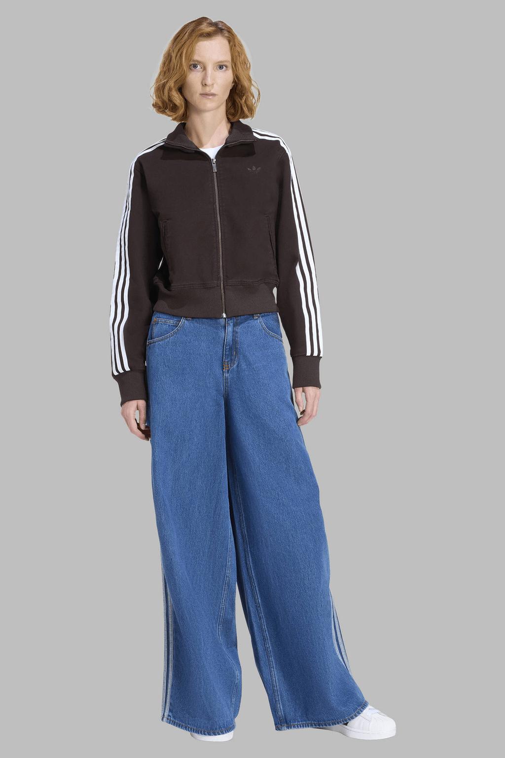 Bruine dames adidas Originals Firebird vest van katoen met lange mouwen, opstaande kraag en ritssluiting