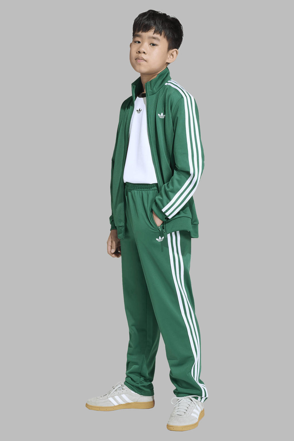 Groen en witte jongens en meisjes adidas Originals Firebird trainingsjack van polyester met lange mouwen, opstaande kraag en ritssluiting