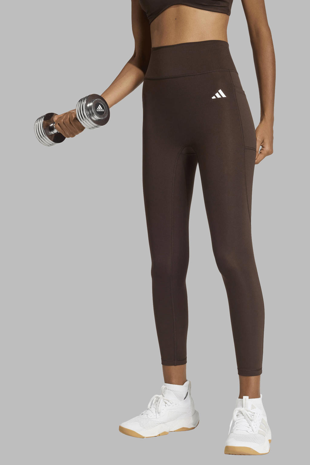 Bruine dames adidas Performance sportlegging Optimé van polyester met slim fit, high waist en effen