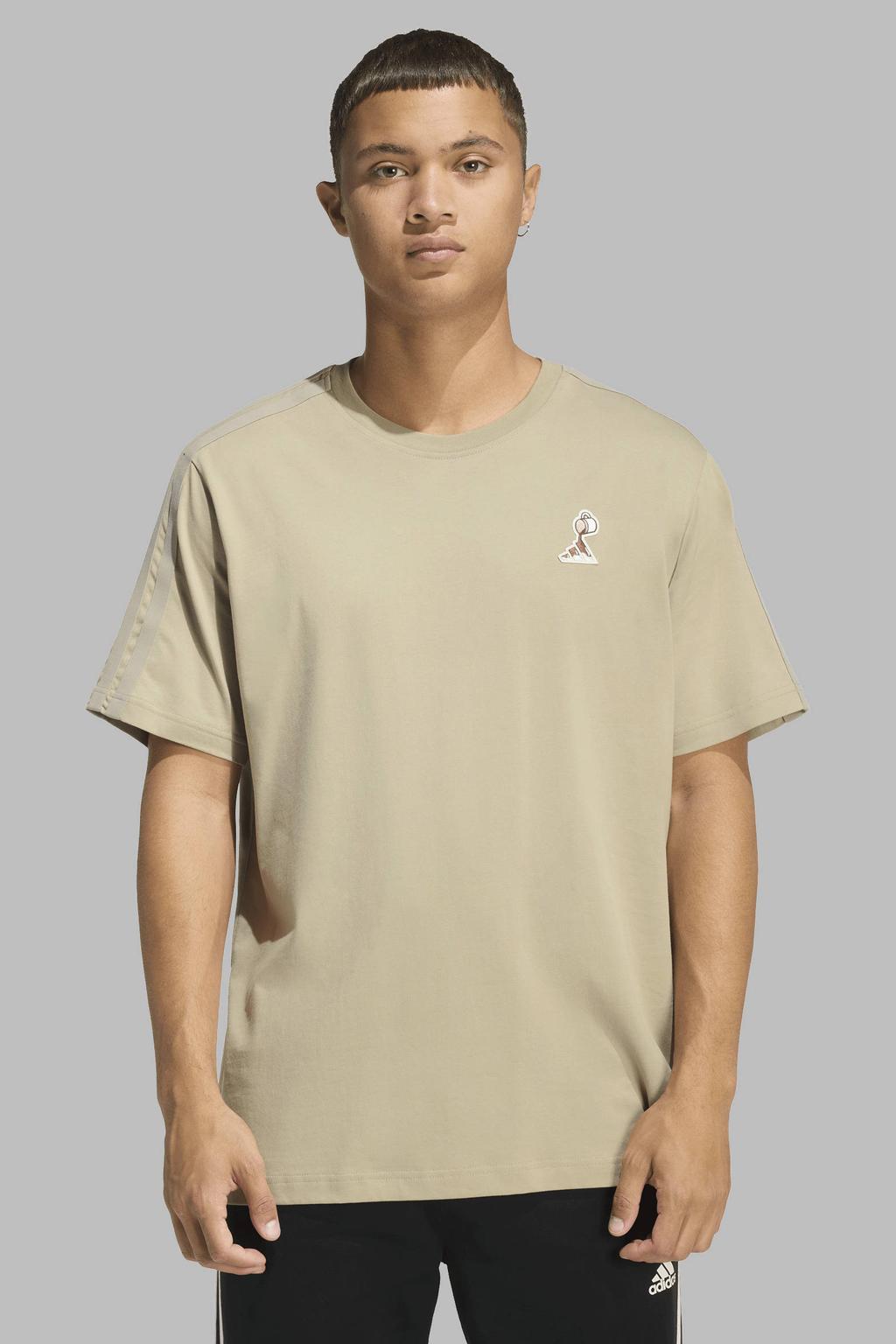 Lichtbruine heren adidas Sportswear T-shirt van katoen met effen, korte mouwen en ronde hals