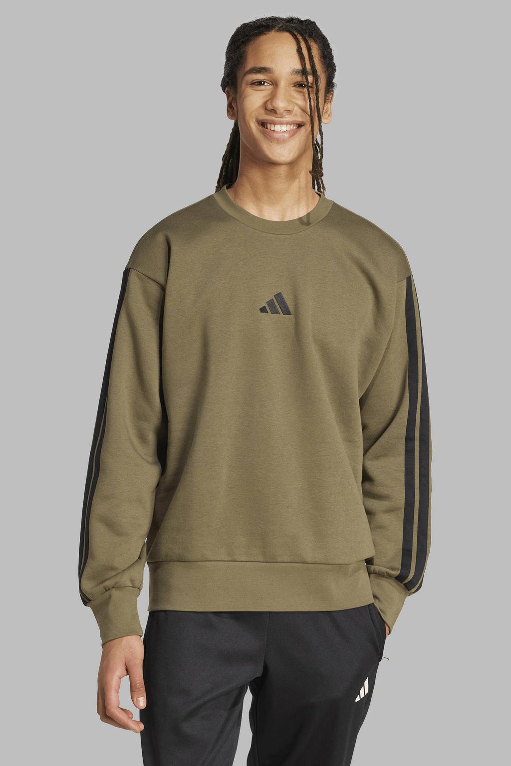 Groene heren adidas Sportswear sweater met logo dessin, lange mouwen en ronde hals