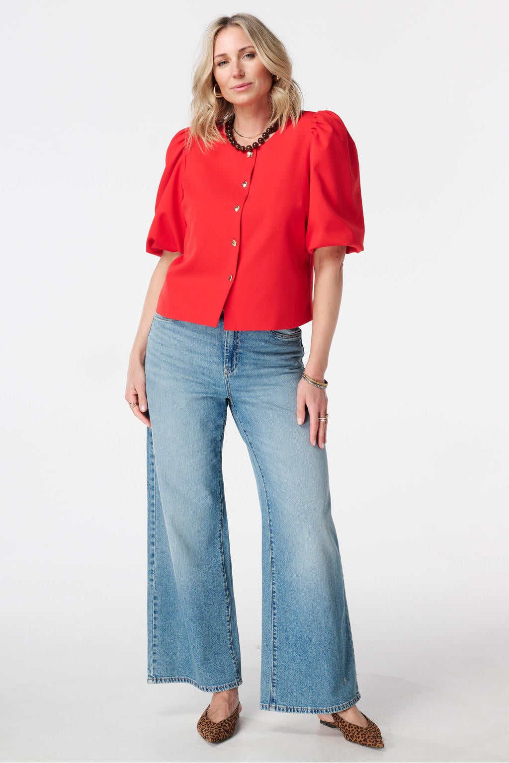 Rode dames MS Mode regular blazer van polyester met effen, driekwart mouwen, klassieke kraag en knoopsluiting