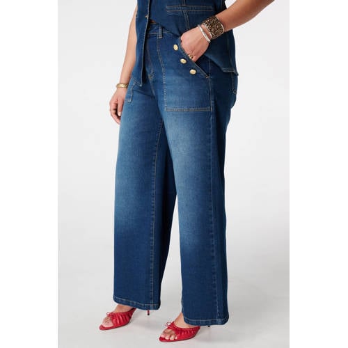 MS Mode wide leg jeans dark blue denim afbeelding