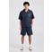 America Today relaxed casual short met linnen blauw