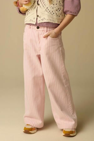 gestreepte wide leg jeans lichtroze