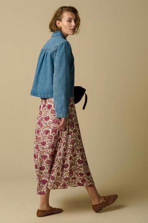 gebloemde midi rok wit