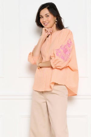 geruit blouse roze