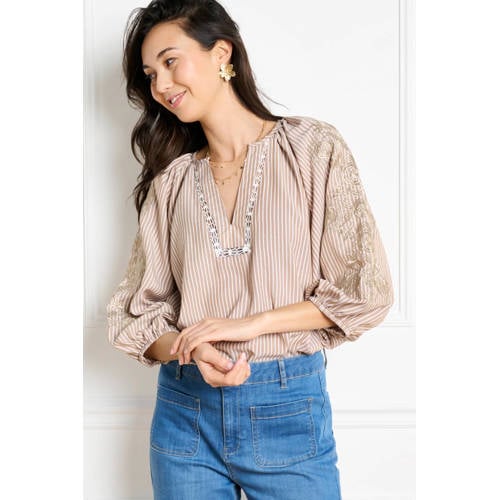LOLALIZA gestreepte top taupe afbeelding