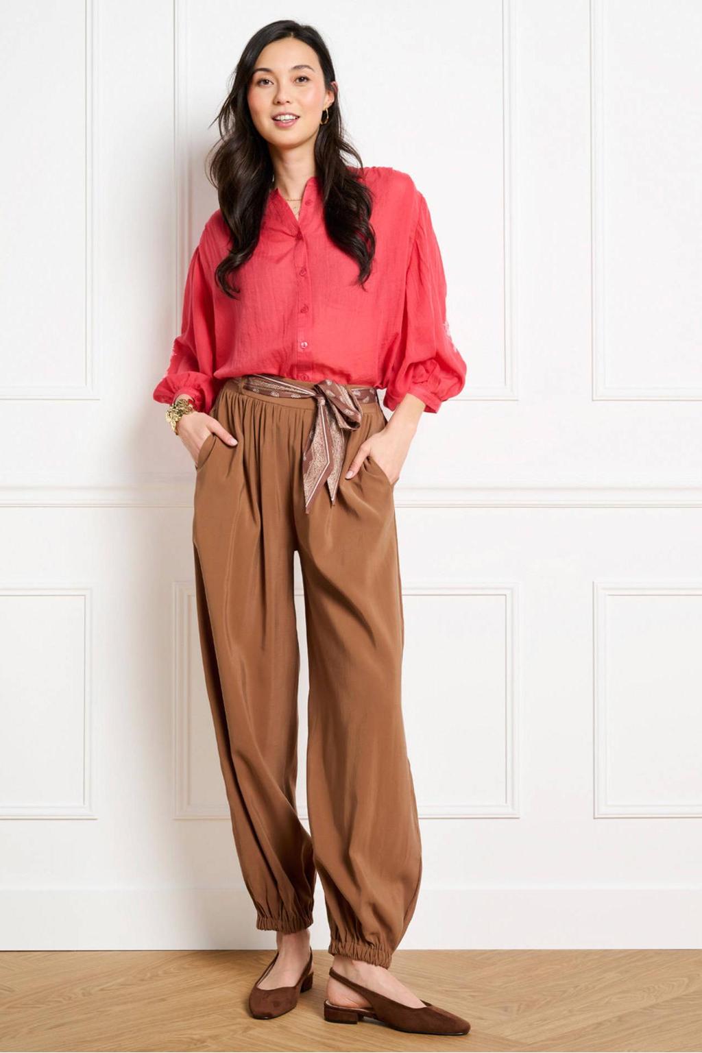 Bruine dames LOLALIZA ballonbroek van polyester met regular waist, elastische tailleband en effen