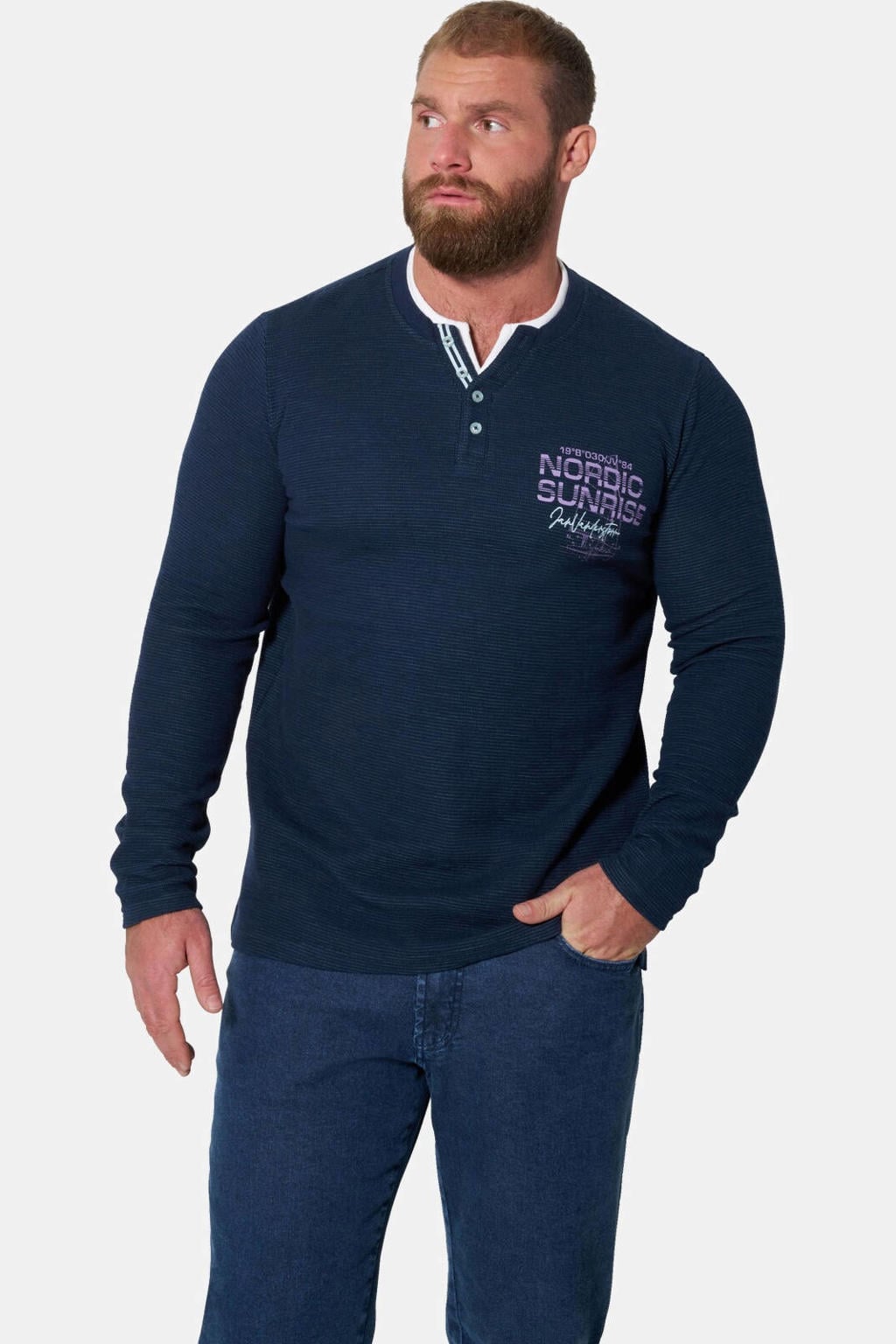 Jan Vanderstorm +FIT Collectie longsleeve AKKA donkerblauw