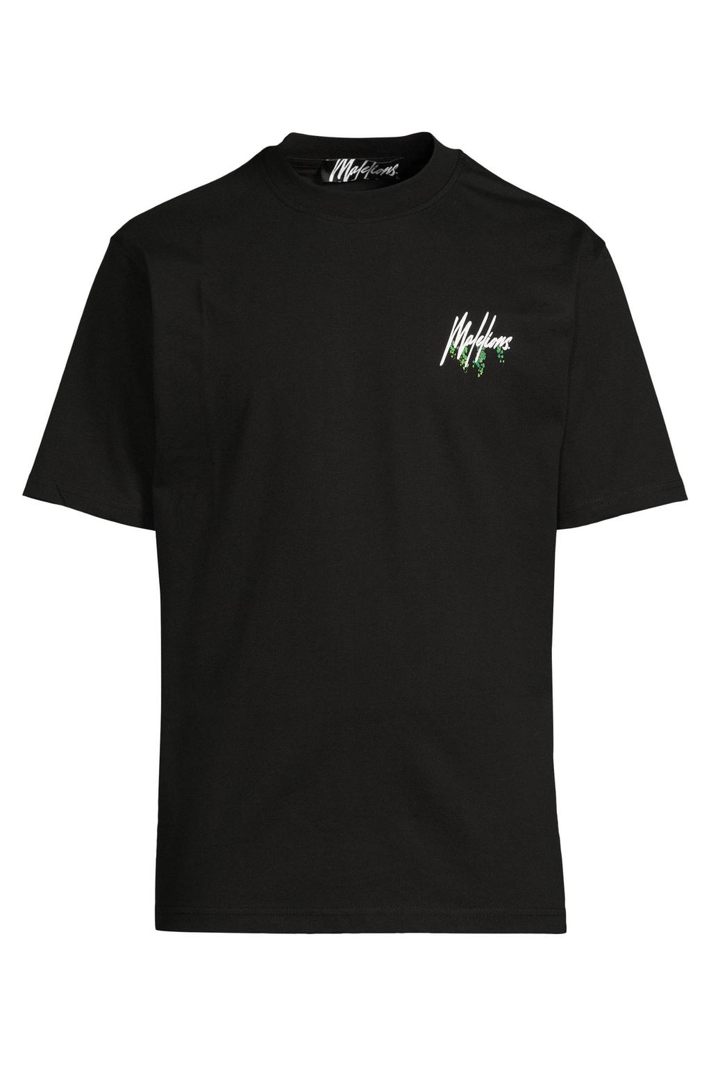 Zwarte heren Malelions regular T-shirt van katoen met backprint, korte mouwen en ronde hals