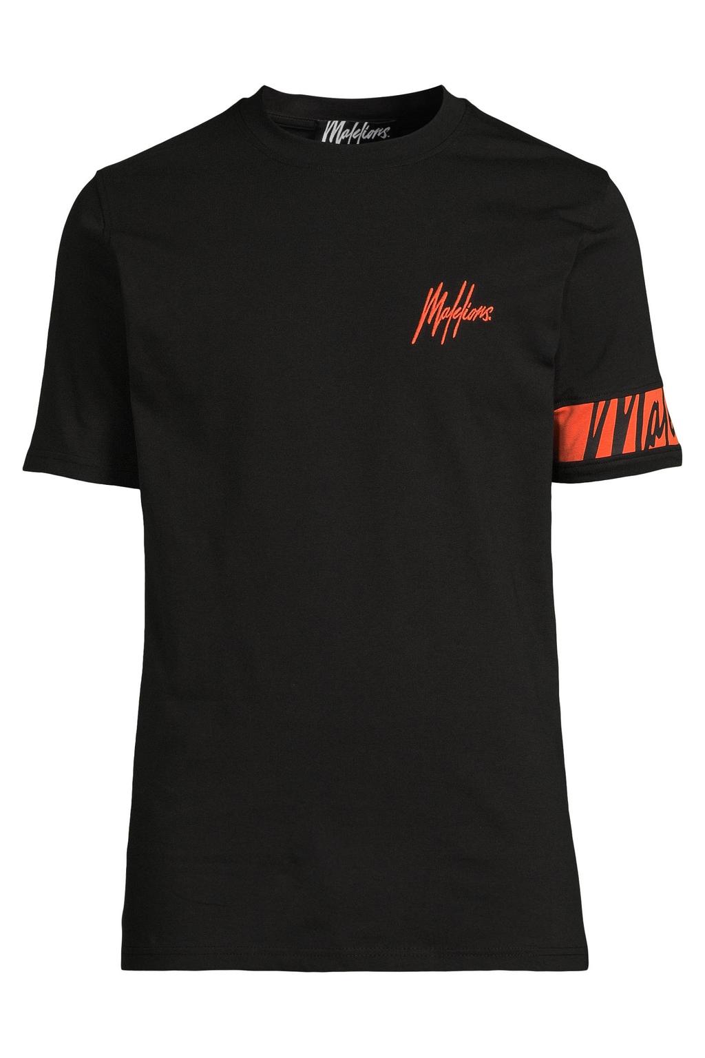 Zwarte heren Malelions regular T-shirt van katoen met logo dessin, korte mouwen en ronde hals