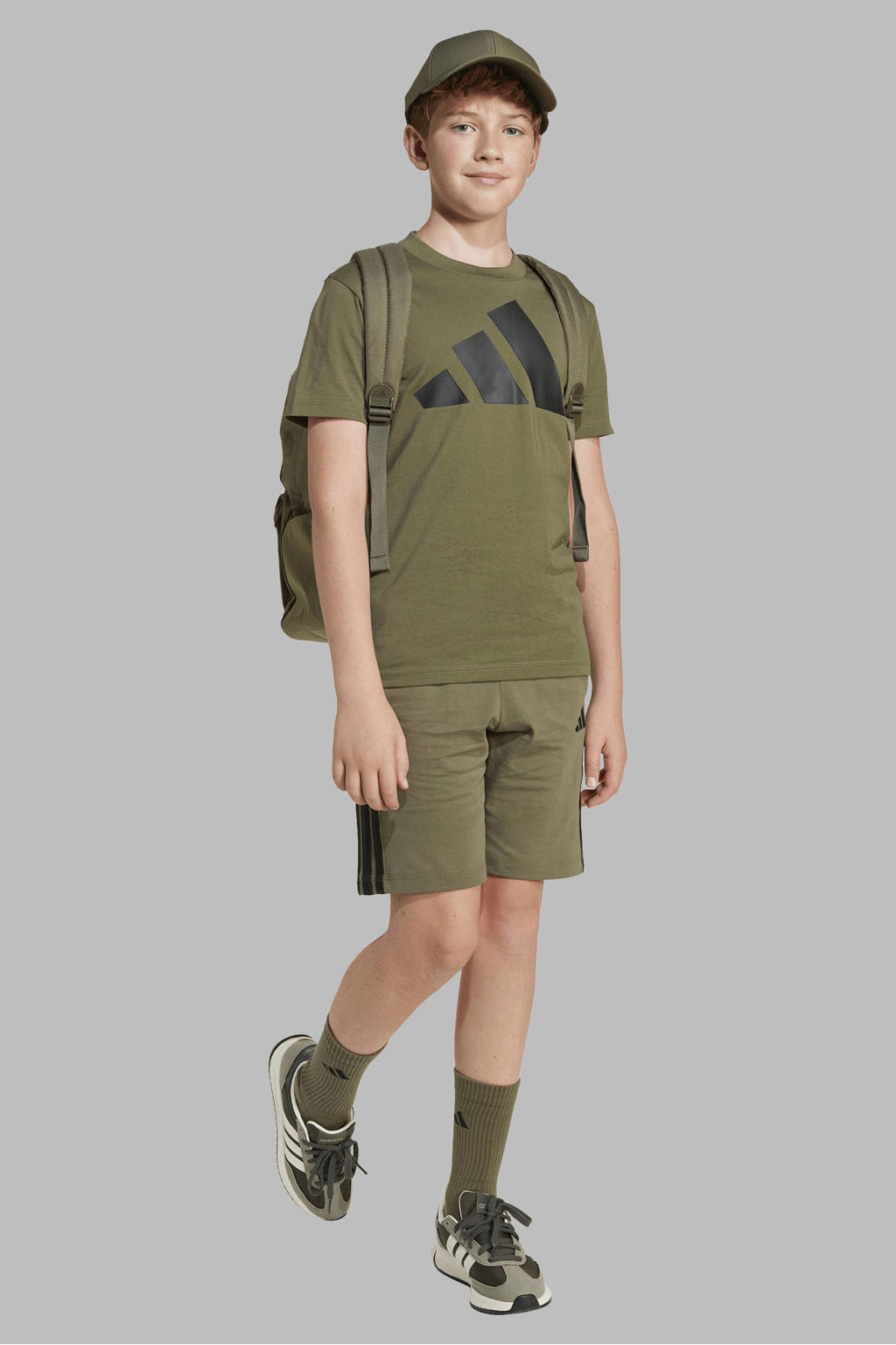 Groen en zwarte jongens en meisjes adidas Sportswear T-shirt van katoen met logo dessin, korte mouwen en ronde hals