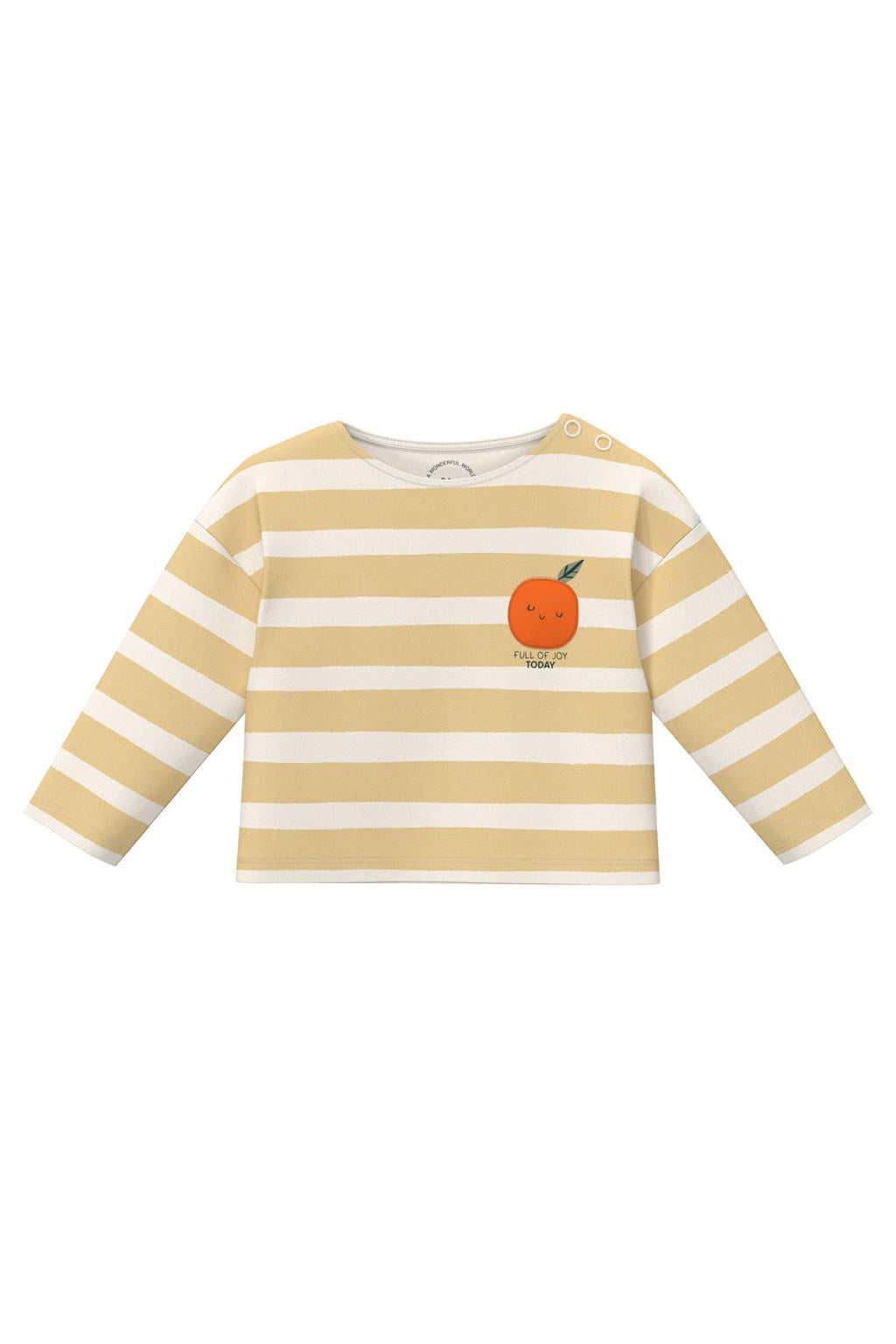 Geel en ecru jongens s.Oliver gestreepte longsleeve van katoen met printopdruk, lange mouwen, ronde hals en drukknoopsluiting