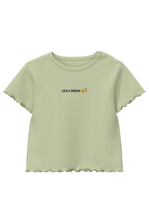 T-shirt rib gebreid lichtgroen