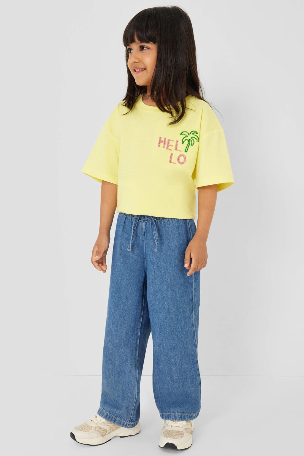 Medium blue denim meisjes s.Oliver wide leg jeans van denim met effen