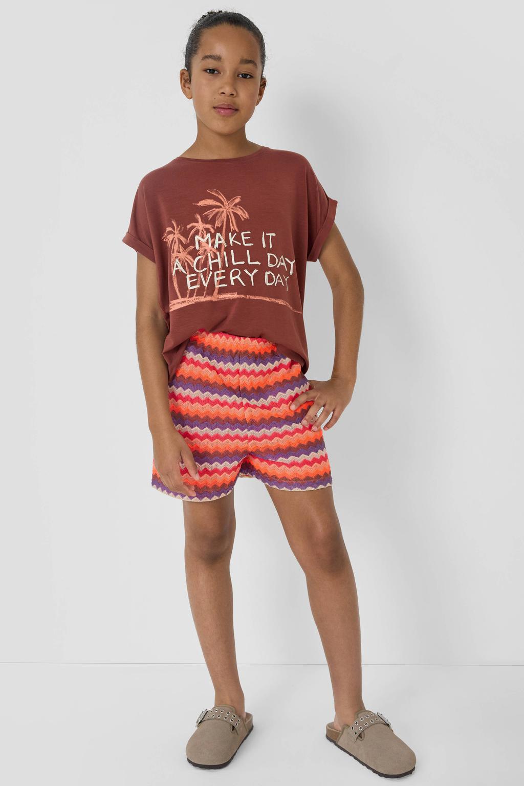 Roze, oranje en paarse meisjes s.Oliver straight high waist casual short van polyester met elastische tailleband