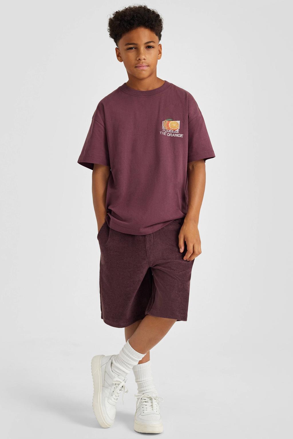 Donkerpaarse jongens s.Oliver badstof casual short van katoen met elastische tailleband en effen