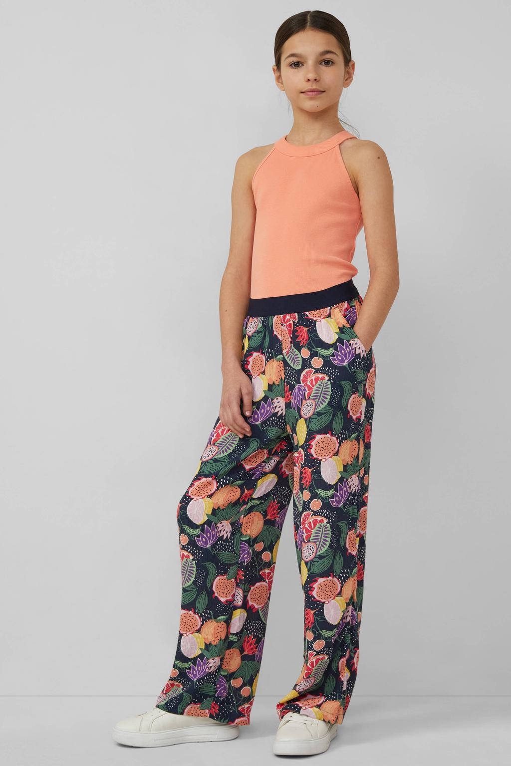 Donkerblauwe meisjes s.Oliver high waist casual broek van viscose met elastische tailleband