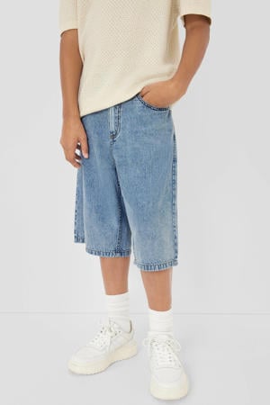 regular waist short light blue denim