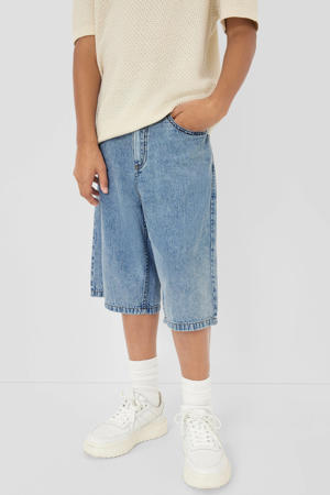 regular waist short light blue denim