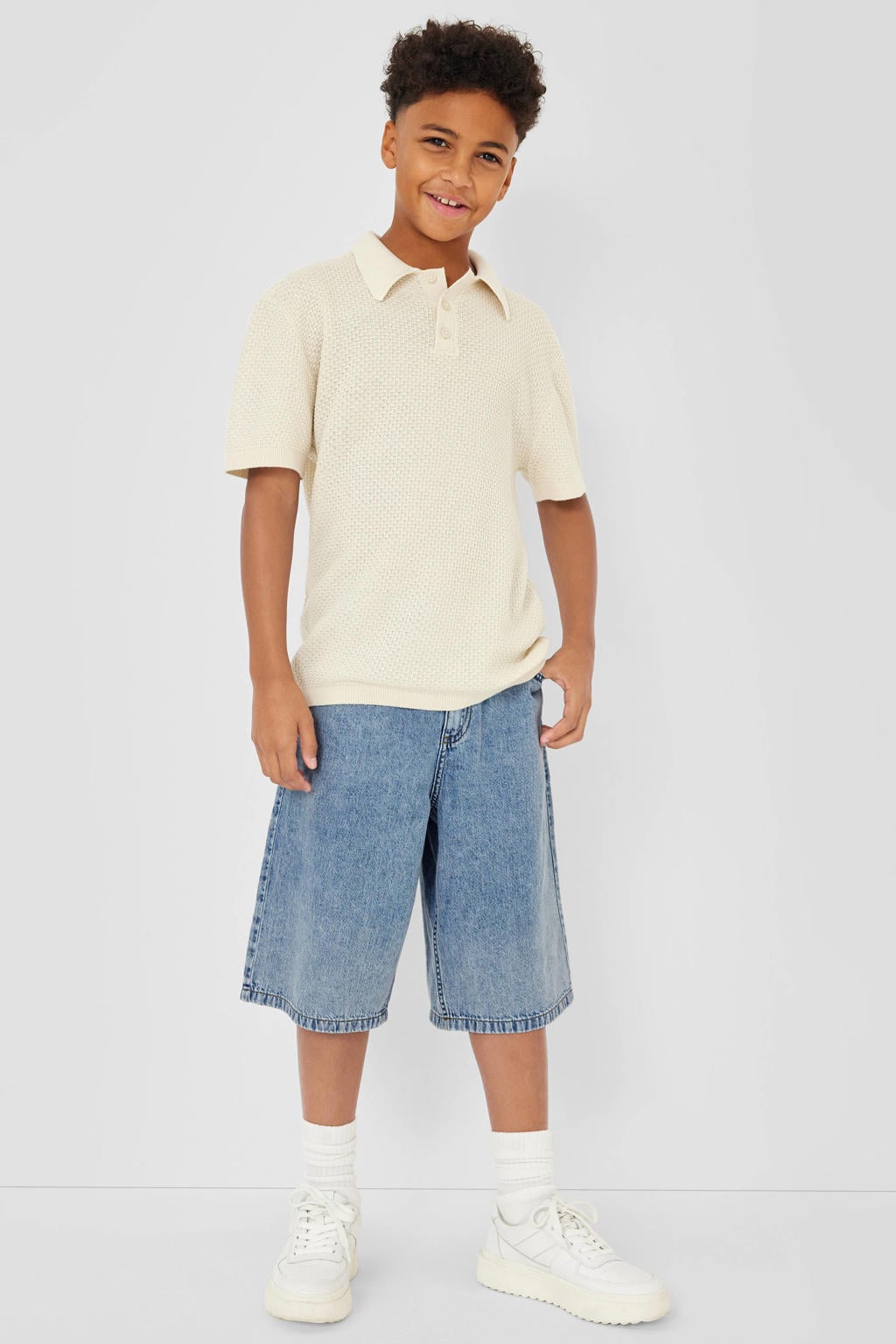 Light blue denim jongens s.Oliver regular waist short van denim met rits- en knoopsluiting en effen