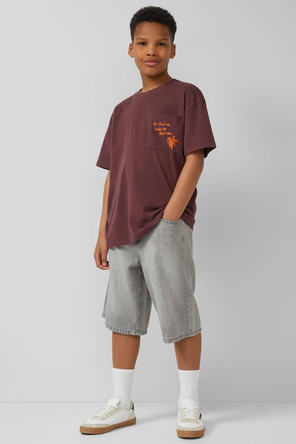 Donkerpaarse jongens s.Oliver T-shirt van katoen met effen, korte mouwen en ronde hals