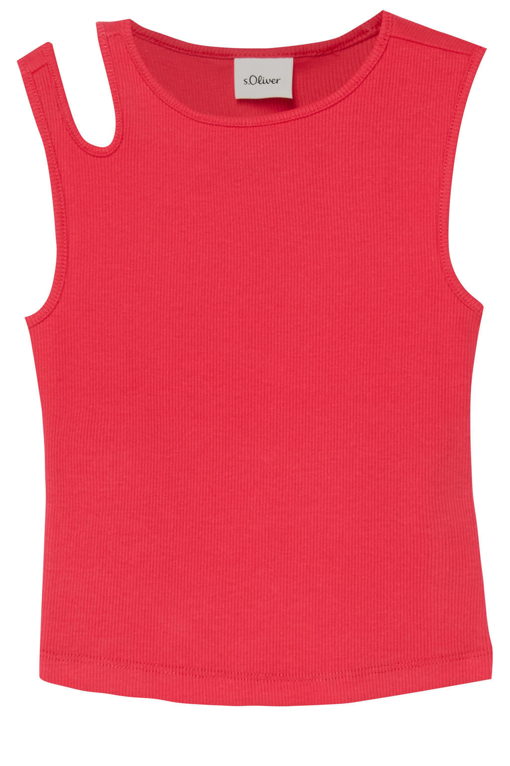 Rode meisjes s.Oliver T-shirt rib gebreid van stretchkatoen met effen, ronde hals en cut out
