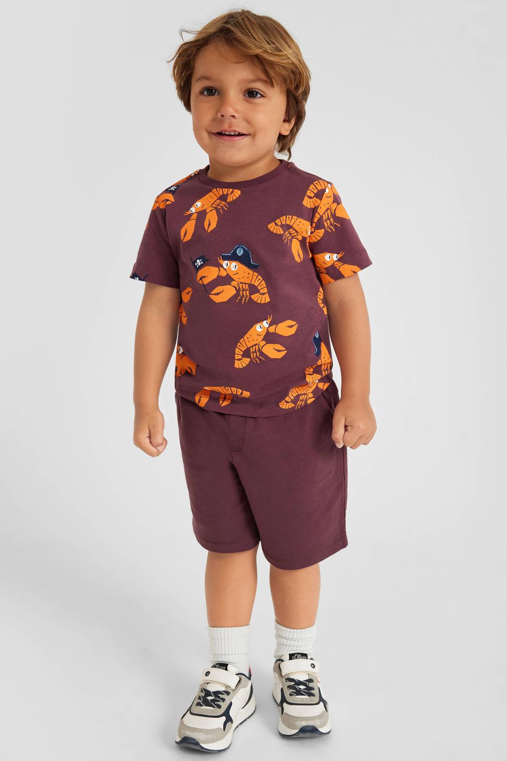 Donkerpaarse jongens s.Oliver casual short van stretchkatoen met elastische tailleband en effen