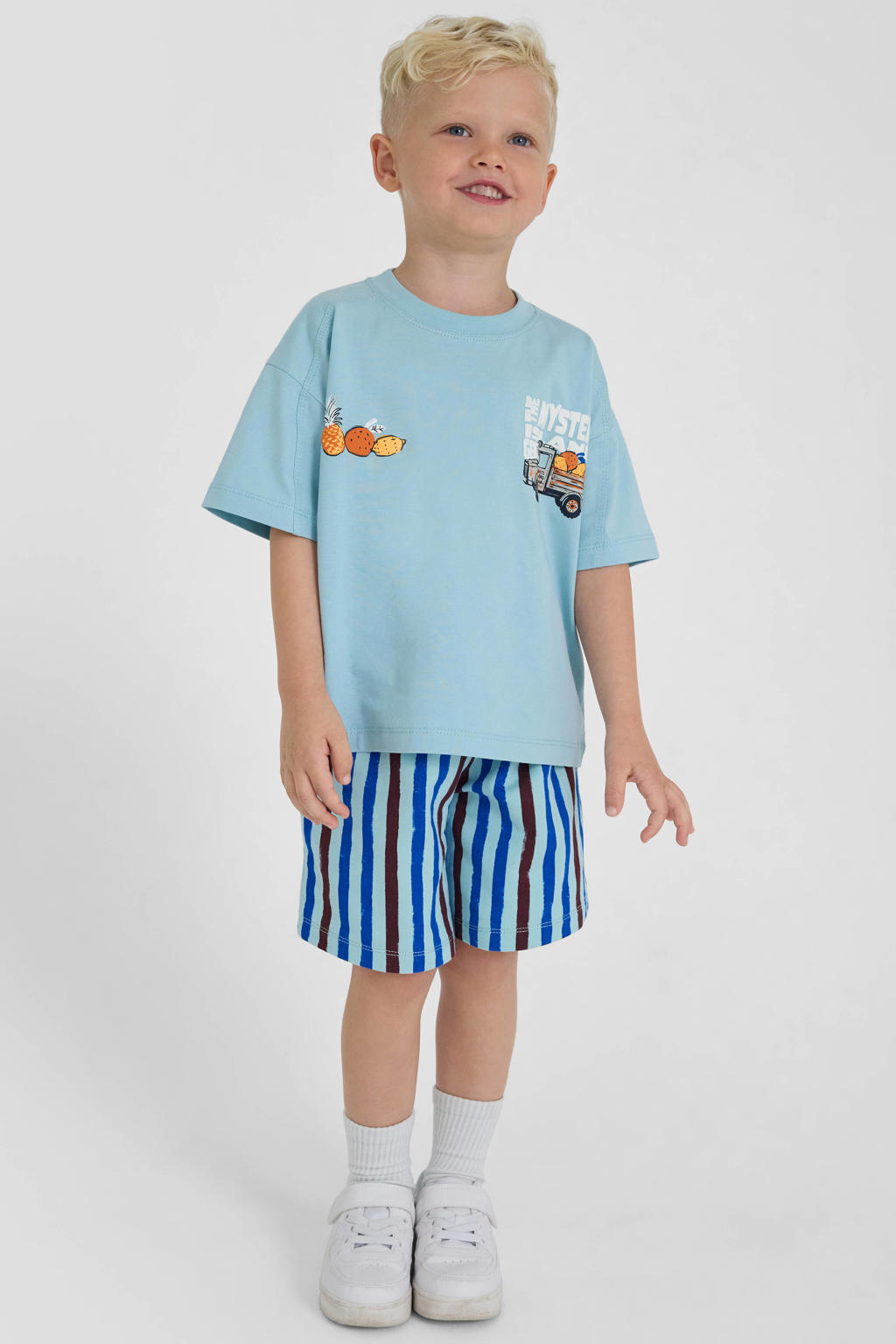 Turquoise en bruine jongens s.Oliver gestreepte casual short van stretchkatoen met elastische tailleband