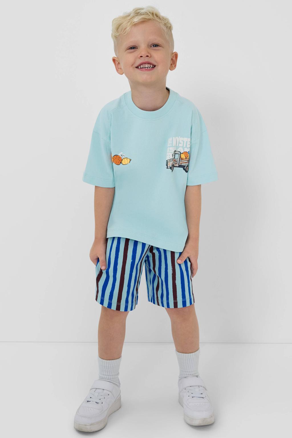 Petrolkleurige jongens s.Oliver T-shirt van katoen met printopdruk, korte mouwen en ronde hals