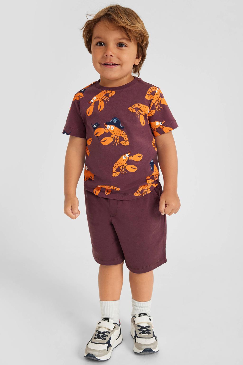 Donkerrode jongens s.Oliver T-shirt van katoen met korte mouwen en ronde hals