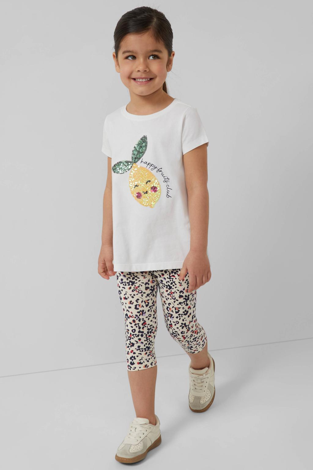 Ecru meisjes s.Oliver slim regular waist legging van stretchkatoen met elastische tailleband