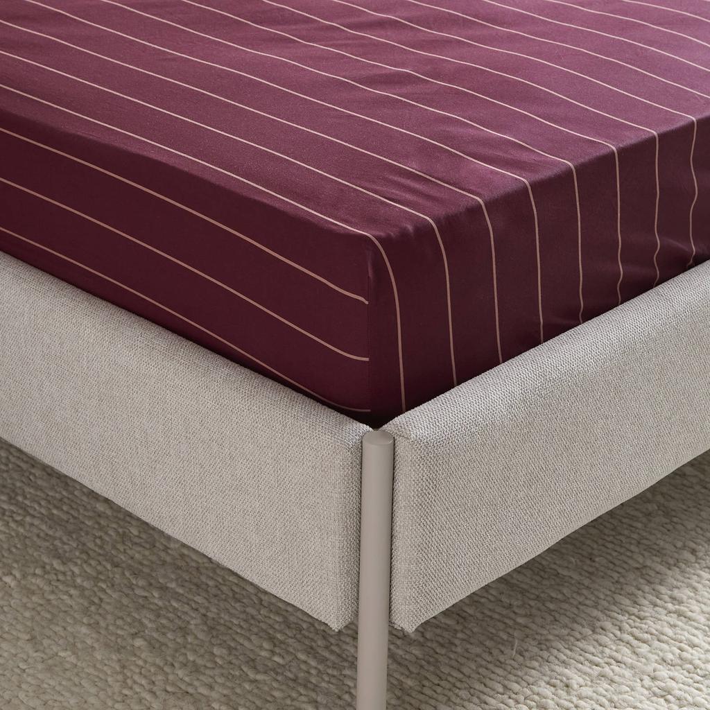 NOUS Living katoenen gestreepte hoeslaken (tot 25 cm) - donkerrood/roze