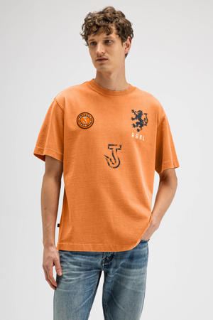 oversized T-shirt met backprint oranje