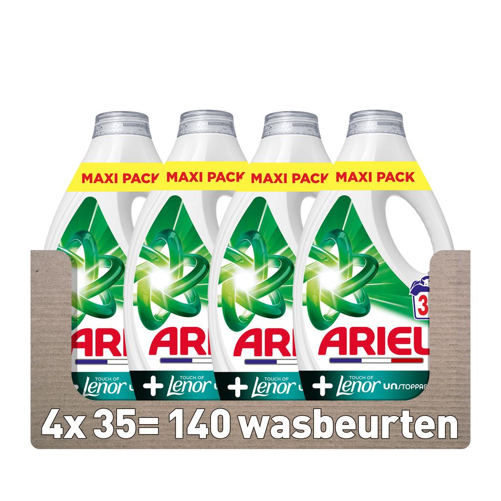 Ariel Vloeibaar Wasmiddel +Touch of Lenor Unstoppables - 4 x 35 Wasbeurten - 140 wasbeurten
