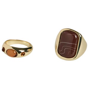 ring PCPAULINE - set van 2 goudkleurig/bruin