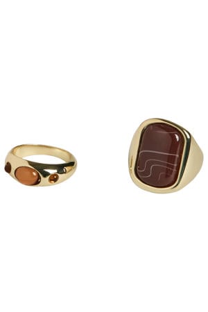 ring PCPAULINE - set van 2 goudkleurig/bruin