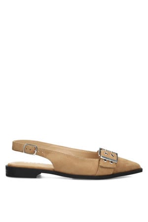 Cecile suède slingback loafers met siergesp beige