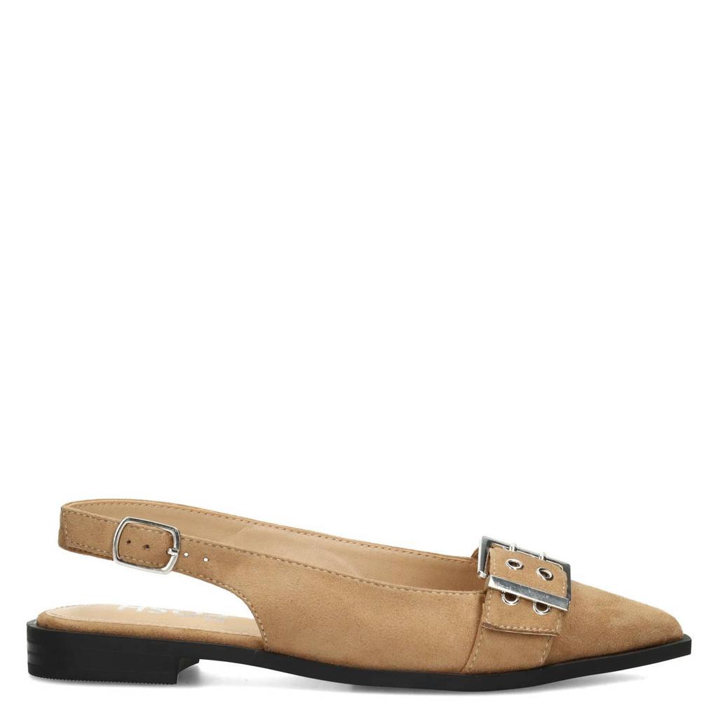 Beige dames POSH by Poelman Cecile suède slingback loafers met siergesp